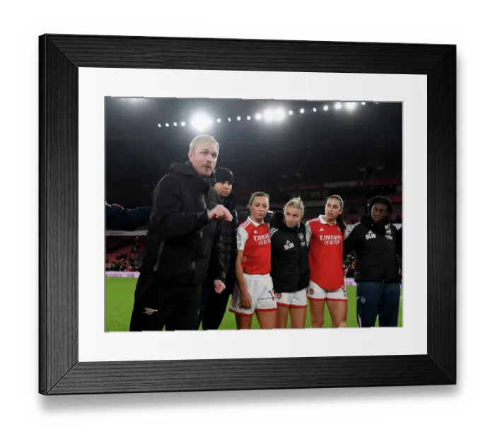 Framed Print : Jonas Eidevall Leads Arsenal WFC Against Juventus FC in UEFA Women's Champions League at Emirates Stadium