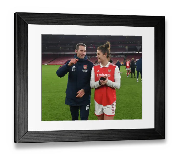 Framed Print : Arsenal WFC vs Juventus FC: Seb Barton and Jennifer Beattie Celebrate Group C Victory in UEFA Women's Champions League
