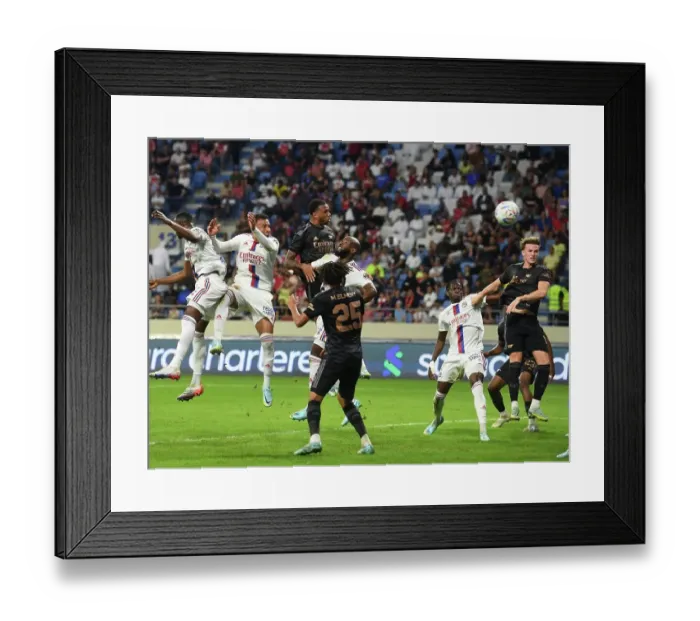 Framed Print : Arsenal Takes the Lead: Gabriel Scores in Arsenal v Olympique Lyonnais Dubai Super Cup Clash, 2022-23