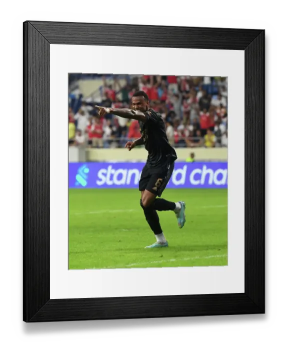 Framed Print : Arsenal's Gabriel Scores First in Dubai Super Cup Win Against Olympique Lyonnais