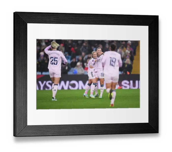 Framed Print : Arsenal Women Celebrate Fourth Goal: Jordan Nobbs and Katie McCabe Rejoice after Scoring against Aston Villa in FA Women's Super League