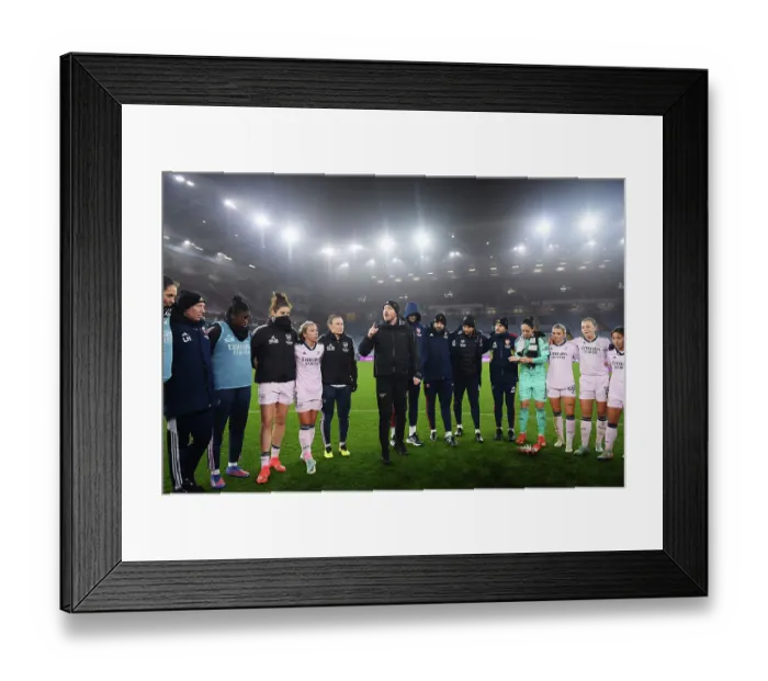 Framed Print : Arsenal Women Celebrate FA WSL Title: Jonas Eidevall's Victory Huddle (Aston Villa vs. Arsenal, 2022-23)