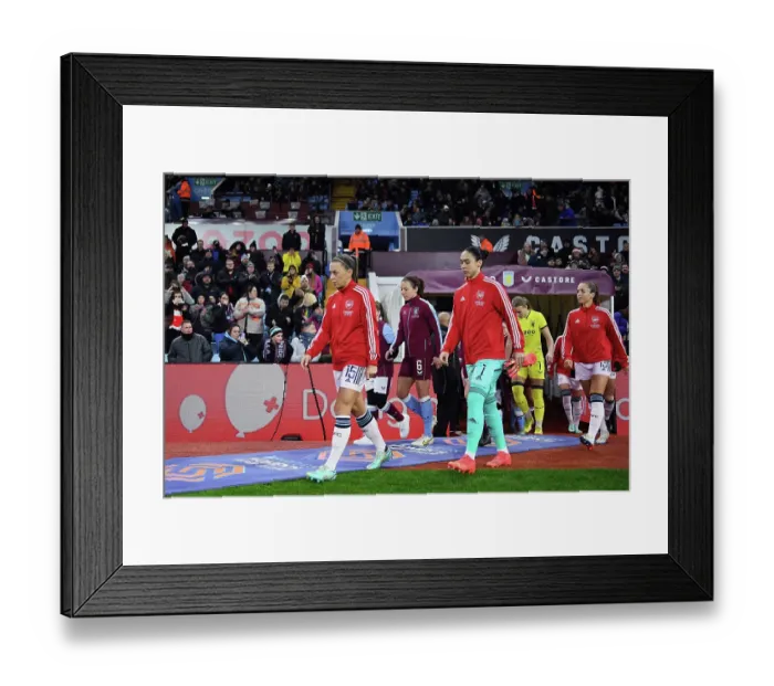Framed Print : Arsenal Women Face Aston Villa: Pre-Match Moment between Katie McCabe and Manuela Zinsberger