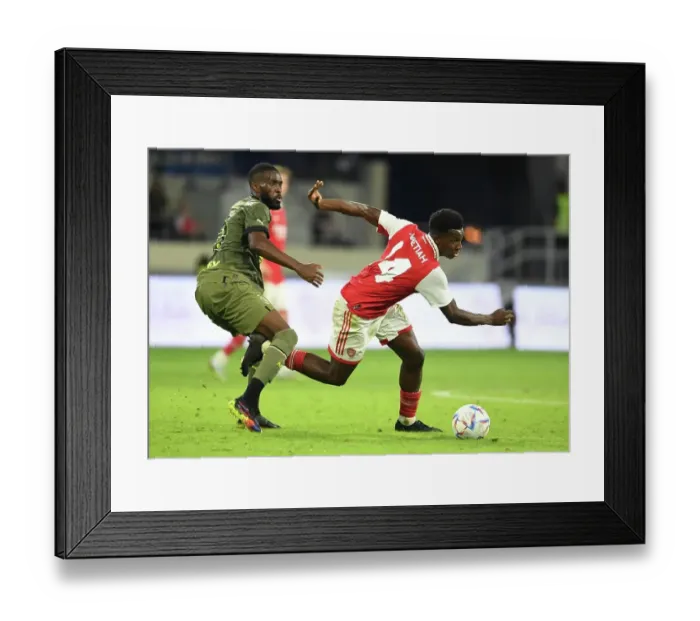 Framed Print : Nketiah Scores Spectacular Goal Against AC Milan in Dubai Super Cup Framed Print : Nketiah Scores Spectacular Goal Against AC Milan in Dubai Super Cup