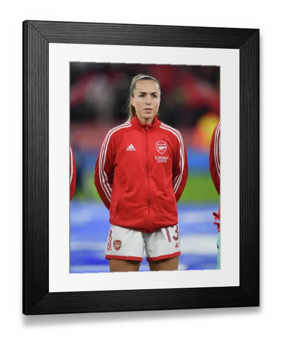 Framed Print : Arsenal FC: Kim Little's Steady Gaze of Determination in the Changing Room Before Arsenal vs. Olympique Lyonnais (UEFA Women's Champions League, 2022-23)