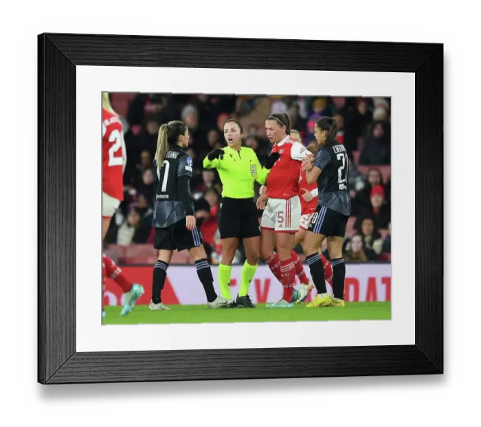 Framed Print : Arsenal FC: Kim Little's Intense Pre-Game Focus Before Arsenal vs. Olympique Lyonnais, UEFA Women's Champions League 2022-23
