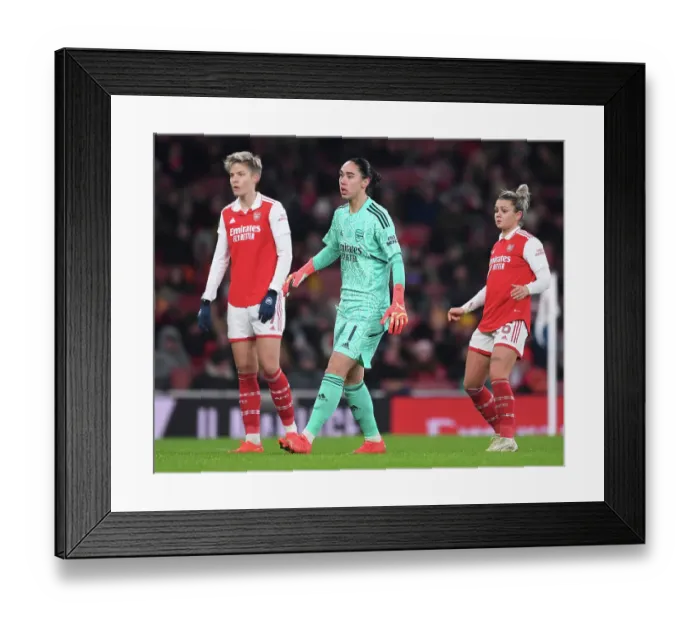 Framed Print : Kim Little's Unwavering Focus: Arsenal FC Changing Room Moment before Arsenal vs. Olympique Lyonnais, UEFA Women's Champions League, 2022-23