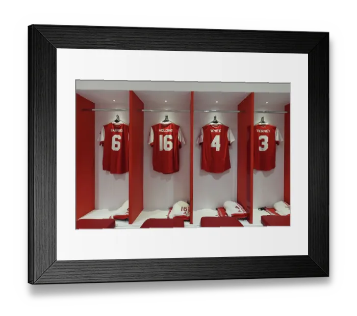 Framed Print : Arsenal Changing Room: Gabriel, Holding, White, and Tierney Prepare for Arsenal vs Juventus (2022-23)