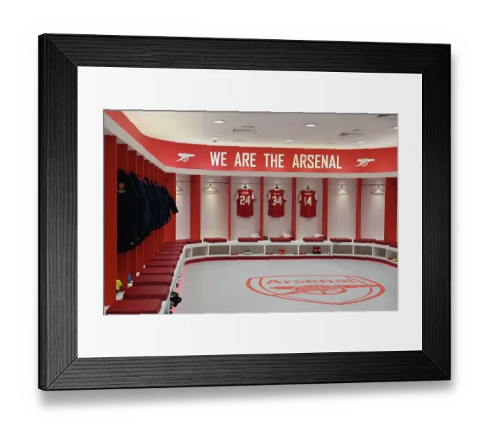 Framed Print : Arsenal FC: Pre-Match Changing Room - Nelson, Xhaka, Nketiah (Arsenal vs Juventus, 2022-23)
