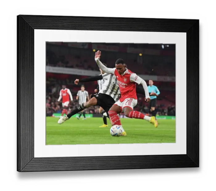 Framed Print : Arsenal vs Juventus: Marquinhos in Action at the Emirates Stadium (2022-23)