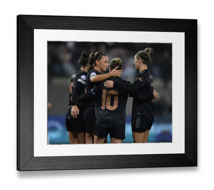 Framed Print : Arsenal Women's Dominance: Katie McCabe and Steph Catley Celebrate Kim Little's Goal vs. FC Zurich in UEFA Women's Champions League Framed Print : Arsenal Women's Dominance: Katie McCabe and Steph Catley Celebrate Kim Little's Goal vs. FC Zurich in UEFA Women's Champions League