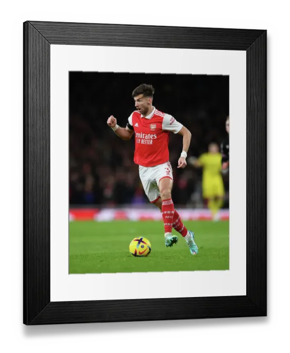 Framed Print : Arsenal's Kieran Tierney in Action: Arsenal vs. West Ham United, Premier League 2022-23