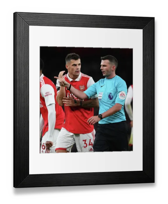 Framed Print : Arsenal vs. West Ham: Xhaka's Controversial Confrontation with Referee Oliver (2022-23) Framed Print : Arsenal vs. West Ham: Xhaka's Controversial Confrontation with Referee Oliver (2022-23)