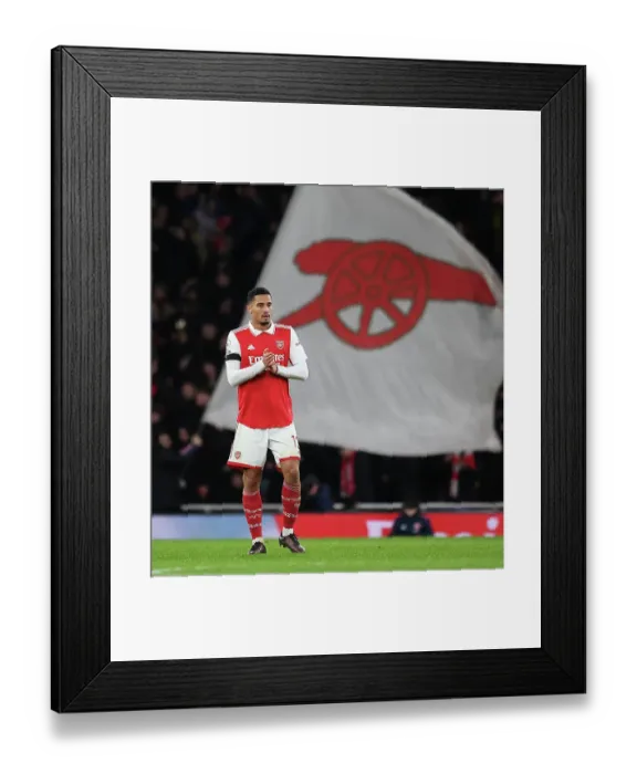 Framed Print : Arsenal's William Saliba Faces Off Against West Ham in Intense Premier League Clash (2022-23) Framed Print : Arsenal's William Saliba Faces Off Against West Ham in Intense Premier League Clash (2022-23)