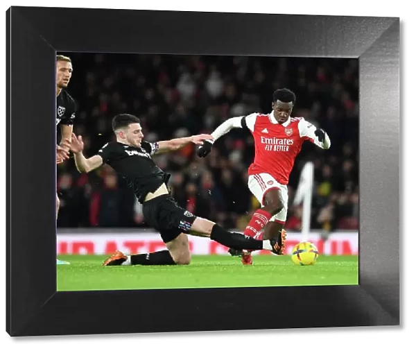 Arsenal's Nketiah Scores Past Rice in Arsenal v West Ham Premier League Clash (2022-23)