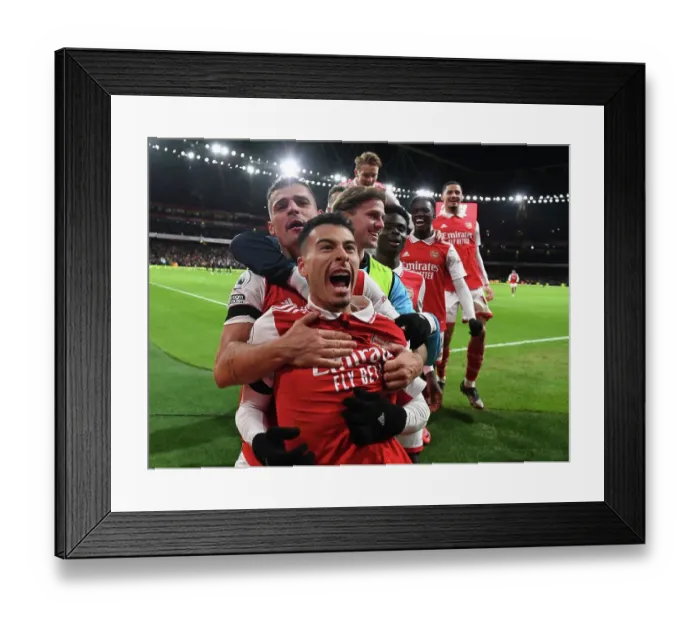 Framed Print : Arsenal's Martinelli Scores Second Goal, Celebrates with Xhaka, Holding, and Saka vs. West Ham United (2022-23) Framed Print : Arsenal's Martinelli Scores Second Goal, Celebrates with Xhaka, Holding, and Saka vs. West Ham United (2022-23)