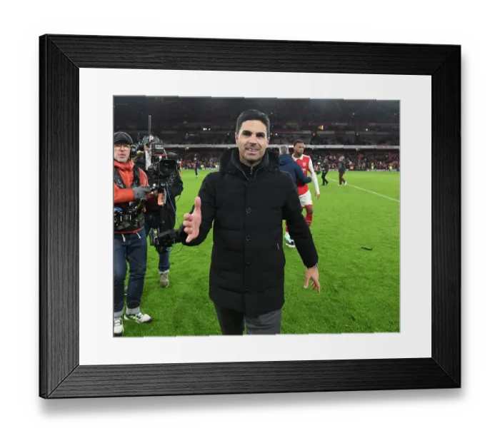 Framed Print : Mikel Arteta: Arsenal Manager Reacts After Arsenal FC vs West Ham United, Premier League 2022-23