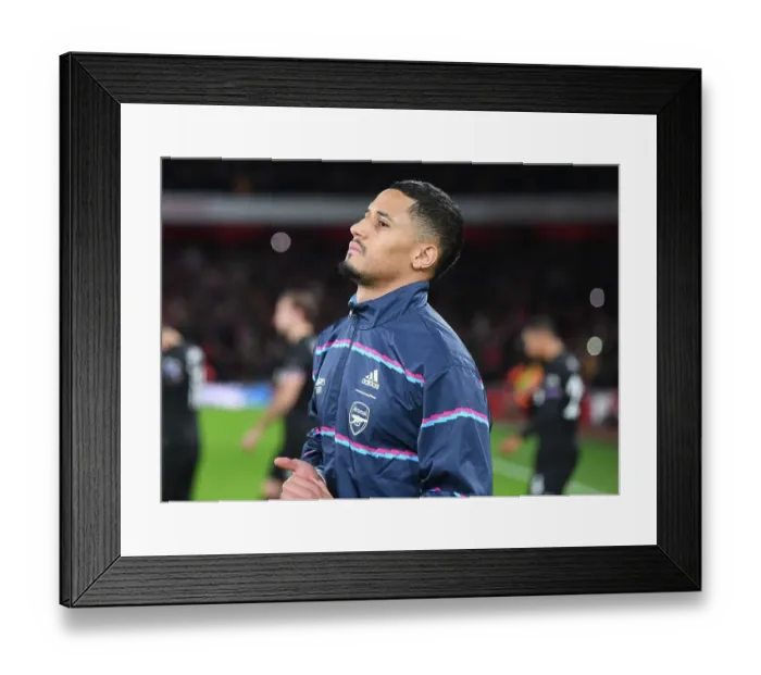 Framed Print : William Saliba: Arsenal's Defiant Defender Gears Up for Arsenal vs. West Ham Showdown (2022-23)