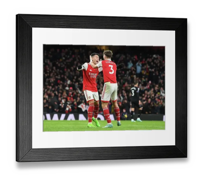 Framed Print : Martinelli and Tierney Celebrate Arsenal's Victory over West Ham United (2022-23)