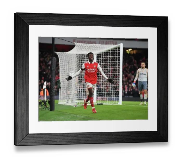 Framed Print : Nketiah Scores His Second Goal: Arsenal Triumphs over West Ham United (2022-23) Framed Print : Nketiah Scores His Second Goal: Arsenal Triumphs over West Ham United (2022-23)