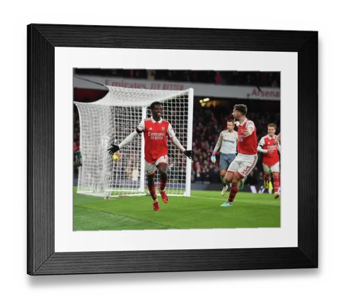 Framed Print : Nketiah Scores His Second Goal: Arsenal's Victory Over West Ham (2022-23)