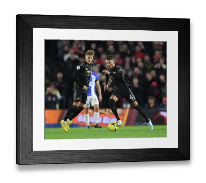 Framed Print : Arsenal's White and Odegaard in Action against Brighton in the Premier League (2022-23)