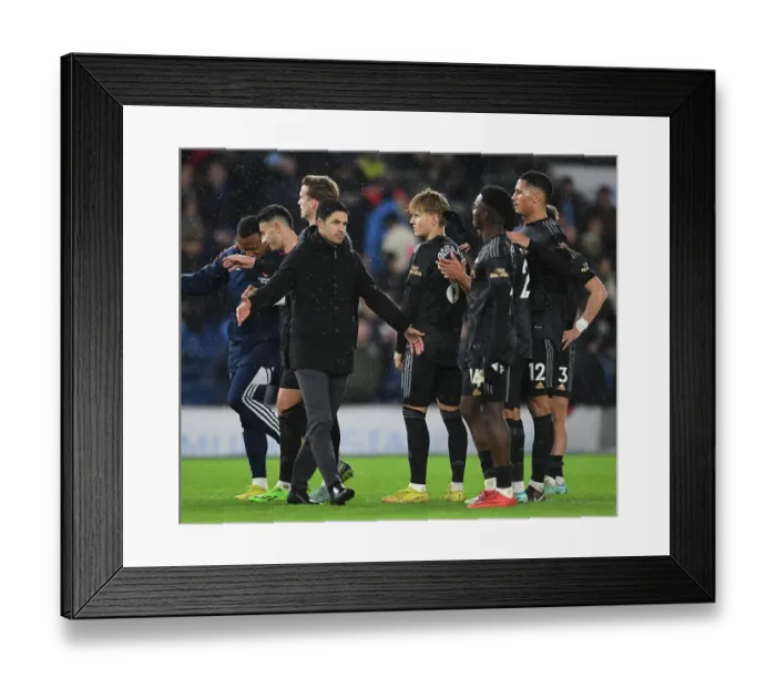 Framed Print : Arsenal Manager Mikel Arteta Celebrates with Eddie Nketiah after Brighton Victory, Premier League 2022-23