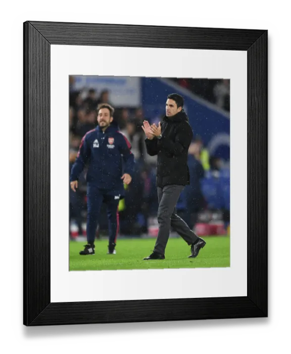 Framed Print : Arsenal Manager Mikel Arteta Celebrates with Fans after Brighton Victory, Premier League 2022-23