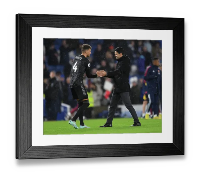 Framed Print : Arsenal's Arteta and White Celebrate Hard-Fought Victory over Brighton in Premier League 2022-23