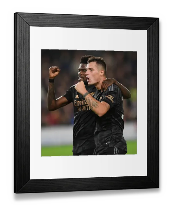 Framed Print : Fourth Goal Celebration: Xhaka and Partey Ignite Arsenal's Victory Over Brighton (2022-23) Framed Print : Fourth Goal Celebration: Xhaka and Partey Ignite Arsenal's Victory Over Brighton (2022-23)