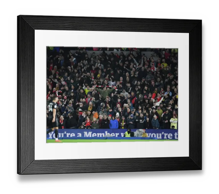 Framed Print : Arsenal Fans Celebrate at Brighton & Hove Albion vs Arsenal FC, Premier League 2022-23