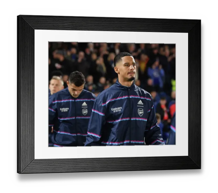 Framed Print : William Saliba's Arsenal Pre-Match Preparation at Brighton & Hove Albion's American Express Community Stadium (Premier League 2022-23)
