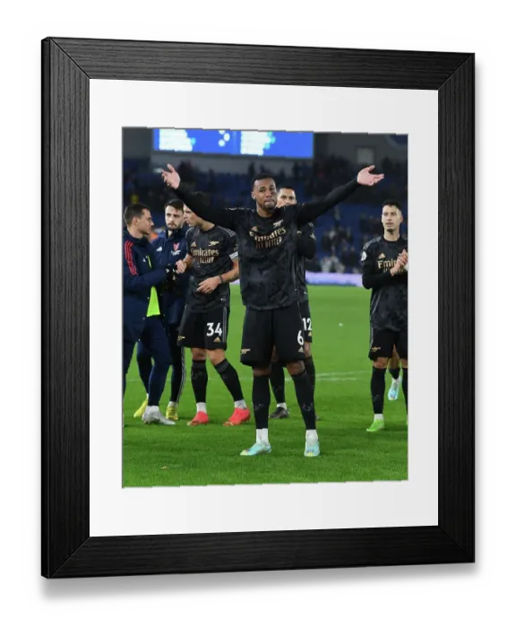 Framed Print : Gabriel's Celebration: Arsenal Secures Victory Over Brighton in Premier League Clash