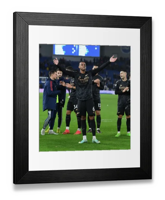 Framed Print : Gabriel's Thrill: Arsenal's Euphoric Victory Celebration vs. Brighton (2022-23)