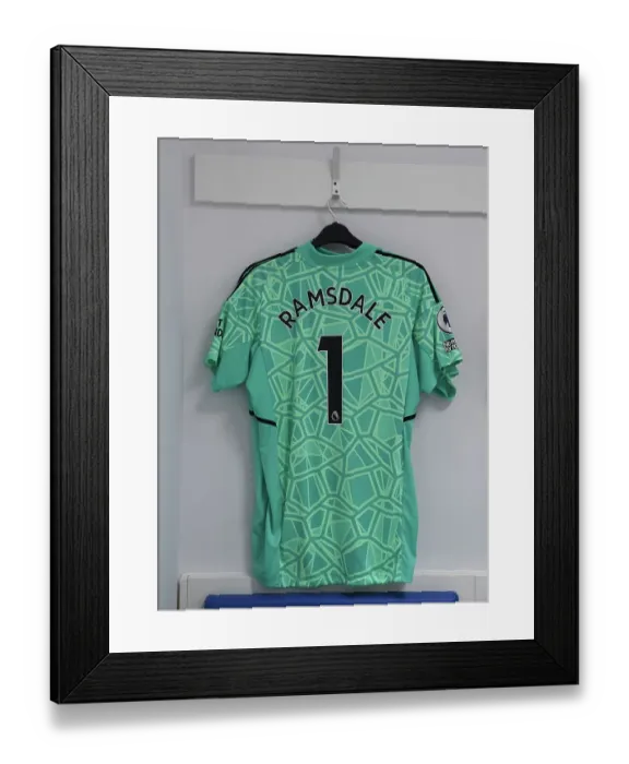 Framed Print : Arsenal's Ramsdale Jersey in Arsenal Changing Room Before Brighton Match (2022-23) Framed Print : Arsenal's Ramsdale Jersey in Arsenal Changing Room Before Brighton Match (2022-23)