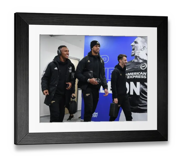 Framed Print : Arsenal Players Gabriel, Marquinhos, and Fabio Vieira Pre-Match Huddle vs. Brighton & Hove Albion (Premier League, 2022-23) Framed Print : Arsenal Players Gabriel, Marquinhos, and Fabio Vieira Pre-Match Huddle vs. Brighton & Hove Albion (Premier League, 2022-23)