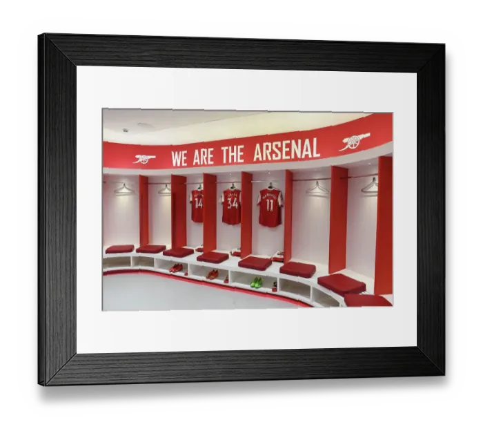 Framed Print : Arsenal FC: Pre-Match Huddle in Emirates Stadium Dressing Room vs Newcastle United (January 3, 2023)
