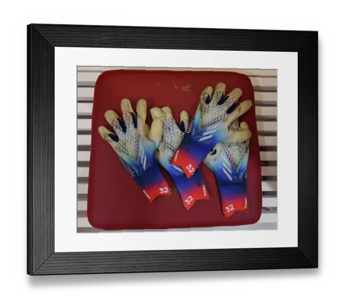 Framed Print : Arsenal FC: Aaron Ramsdale's Glove-Up Before Arsenal v Newcastle United (2022-23)