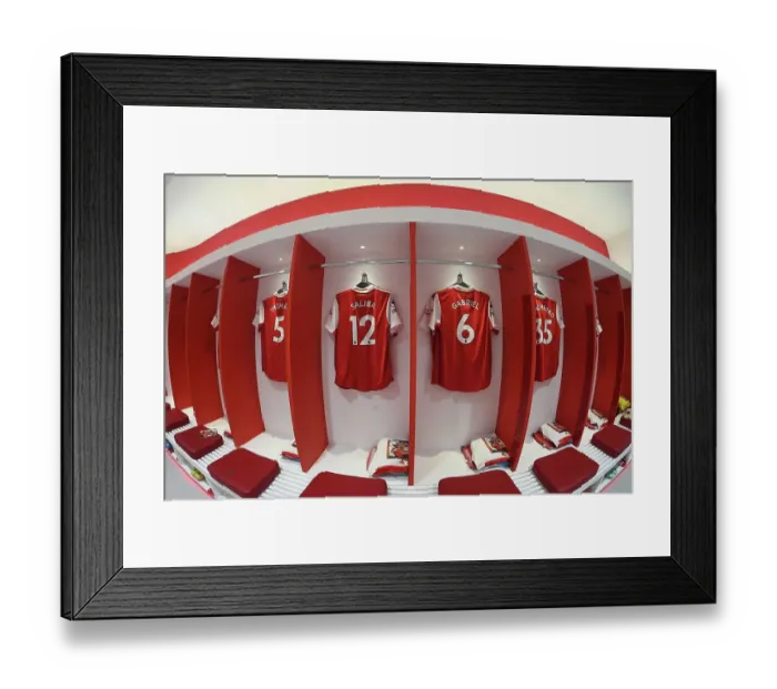 Framed Print : Arsenal Changing Room: Saliba and Gabriel Gear Up for Arsenal v Newcastle United (2022-23)