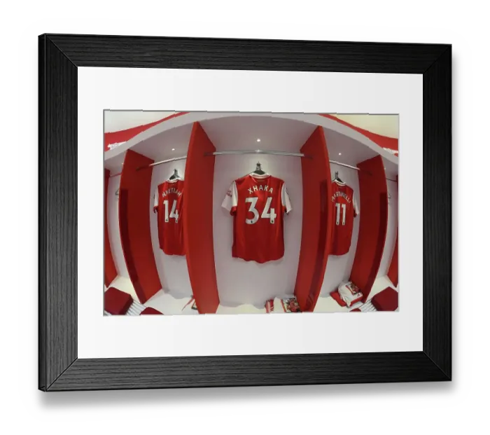 Framed Print : Arsenal FC: Granit Xhaka's Empty Shirt in Arsenal Changing Room Before Arsenal v Newcastle United (2022-23)