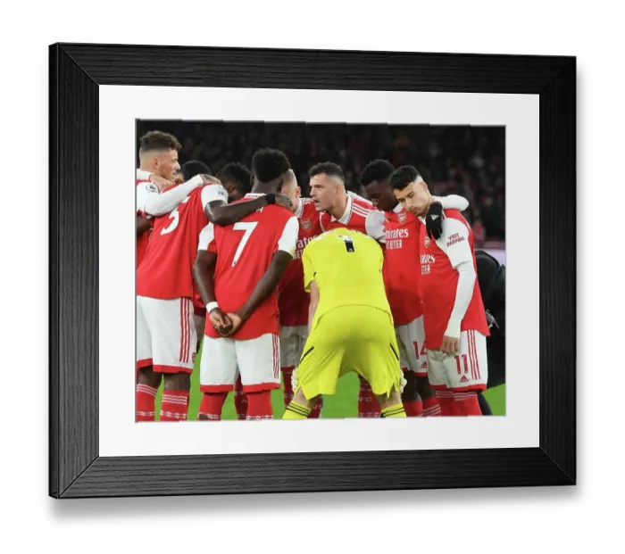 Framed Print : Arsenal: Granit Xhaka Rallies Team Before Arsenal v Newcastle United (2022-23)