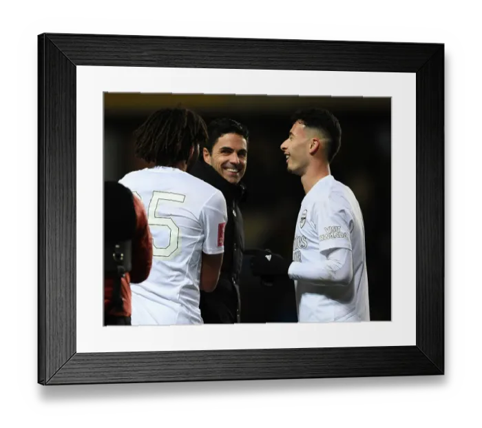 Framed Print : Arsenal's FA Cup Triumph: Arteta Celebrates with Elneny and Martinelli
