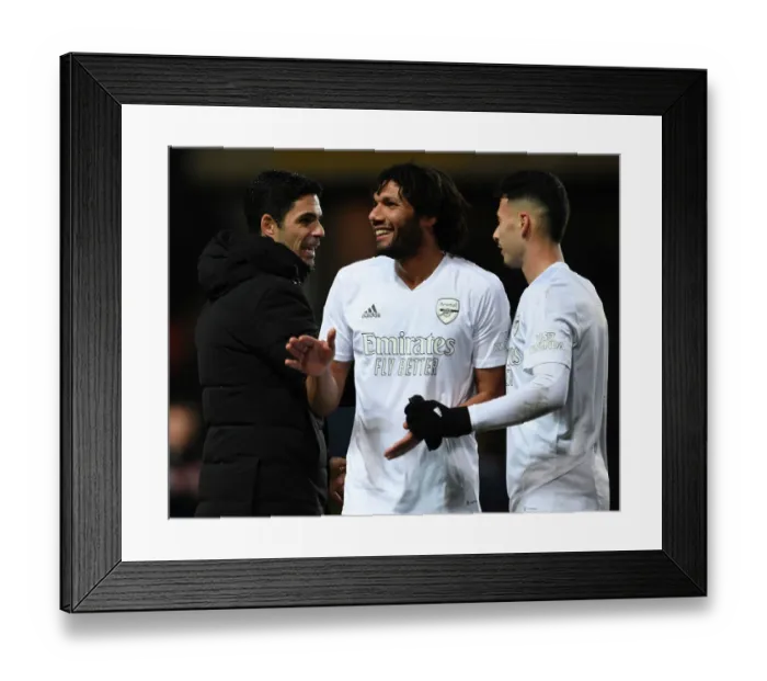 Framed Print : Arsenal's FA Cup Victory: Arteta Celebrates with Elneny and Martinelli