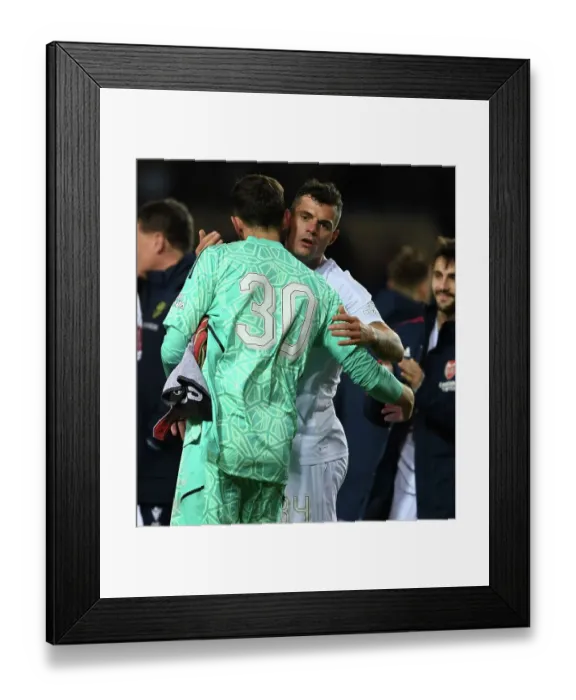 Framed Print : Granit Xhaka's Emotional Reunion with Matt Turner: Oxford United vs Arsenal, FA Cup 2023 Framed Print : Granit Xhaka's Emotional Reunion with Matt Turner: Oxford United vs Arsenal, FA Cup 2023