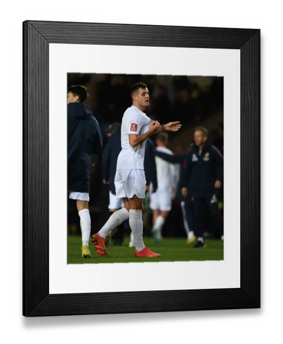 Framed Print : Granit Xhaka Reacts After Arsenal's FA Cup Win Against Oxford United Framed Print : Granit Xhaka Reacts After Arsenal's FA Cup Win Against Oxford United