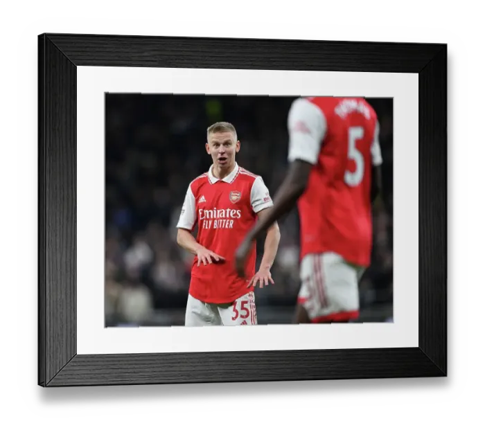 Framed Print : Arsenal's Zinchenko in Action: Battle of North London - Arsenal vs. Tottenham, Premier League 2023