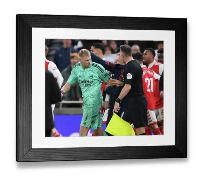Framed Print : Arsenal's Aaron Ramsdale Reacts After Tottenham Showdown in Premier League Clash (2022-23)