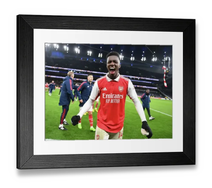Framed Print : Arsenal's Eddie Nketiah Celebrates Goal Against Tottenham in Premier League Clash (2022-23) Framed Print : Arsenal's Eddie Nketiah Celebrates Goal Against Tottenham in Premier League Clash (2022-23)