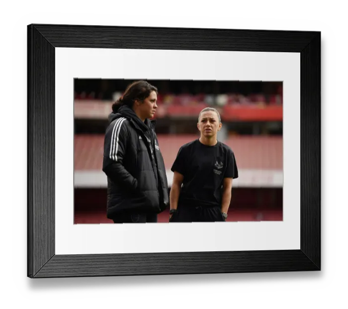 Framed Print : Arsenal Women: Unity Before Battle - McCabe and Marckese's Pre-Match Moment at Emirates Stadium