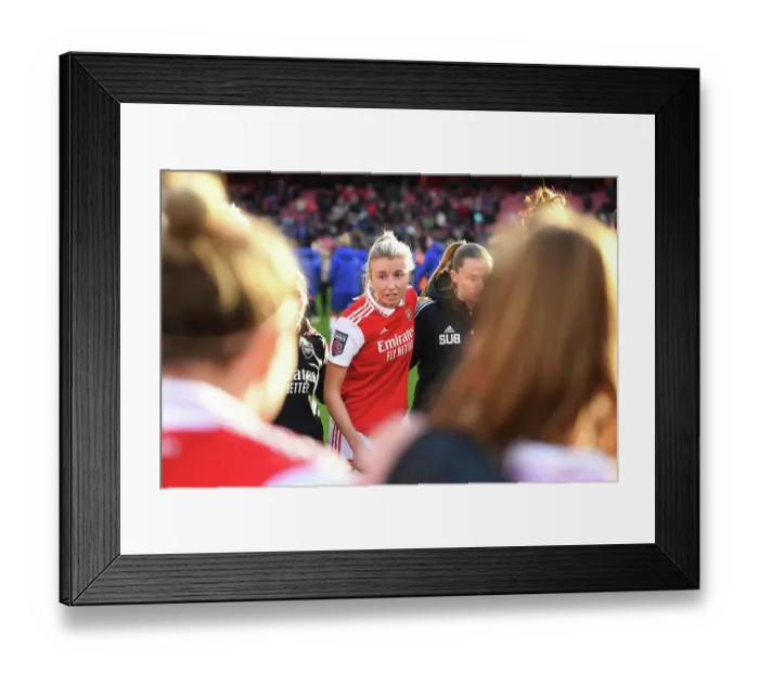 Framed Print : Arsenal Women's Team: Leah Williamson Rallies Team After Arsenal v Chelsea FC Match, FA Women's Super League (2022-23)